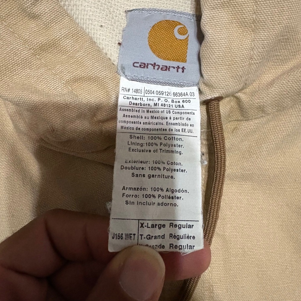 Carhartt J156 WET Thermal Lined Active Jacket Wheat Tan Mens XL Regular Zip Hood - Picture 3 of 6